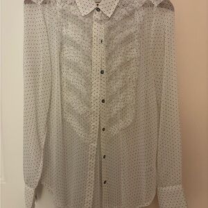 Free People White Blouse with Black Polka Dots
